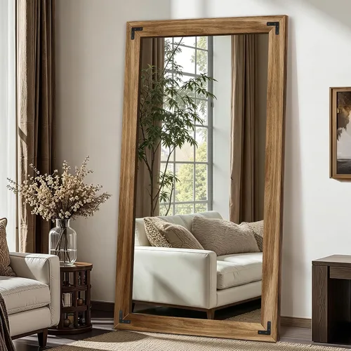 Vista 10 de FICTOR Espejo de Cuerpo Entero de Madera, Marco de Madera Maciza de 55"x22" Espejo de Piso, para Casa de Campo, Dormitorio, Sala de Estar