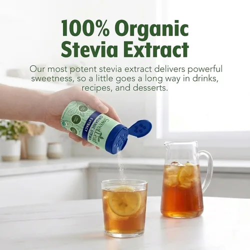 Vista 8 de SweetLeaf Tarro agitador de polvo orgánico puro de estevia, edulcorante cero calorías con extracto puro de hoja de stevia, sin aditivo edulcorante