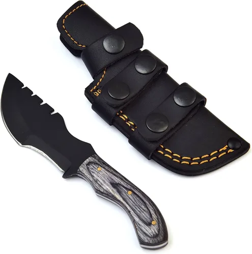 Vista 5 de Rastreador cuchillo de 6.5 pulgadas de hoja fija cuchillo de caza horizontal de transporte explorador con cuchillos de funda para hombres (negruzco)