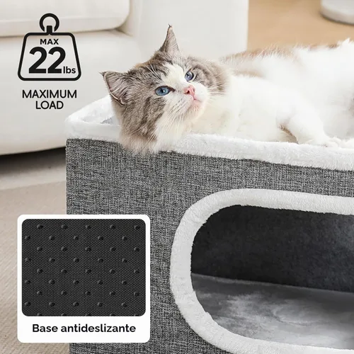 Vista 2 de Camas para gatos de interior, cueva grande cubierta para gatos Gris