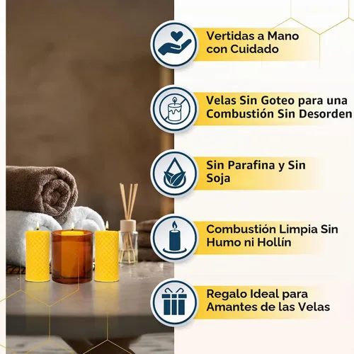 Vista 5 de Velas de pilar de cera de abeja 100% pura de alta calidad, paquete de 3, 2 Amarillo