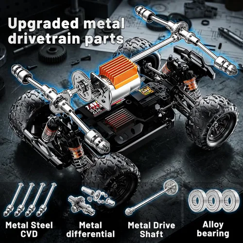 Vista 4 de Autos RC 1:18 4x4 Camión monstruo de alta velocidad para niños y adultos, vehículo de control remoto todoterreno de 22.4 mi/h, camión RC impermeable