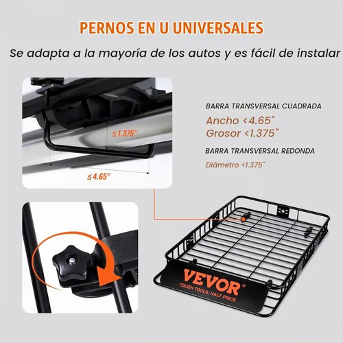 Vista 6 de VEVOR Cesta de Carga para Portaequipajes de Techo, 64" x 39" x 6" Transportador de Carga para Techo con Extensión, Acero Resistente de Servicio