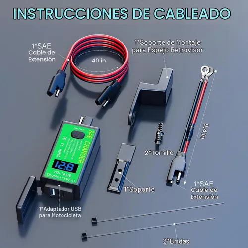 Vista 9 de YONHAN Cargador de teléfono USB para motocicleta de 4.8 A, adaptador SAE a USB con voltímetro e interruptor de encendido/apagado, carga rápida