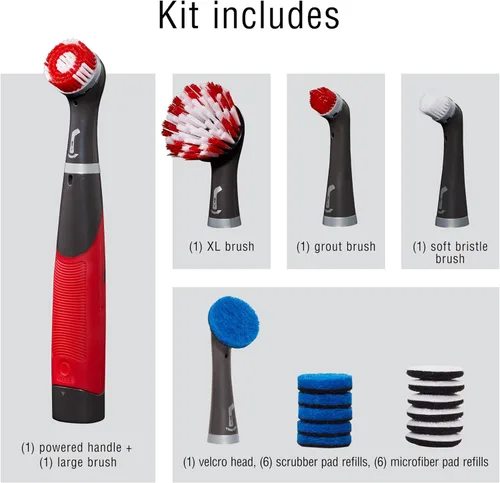 Vista 8 de Rubbermaid Reveal Power Scrubber - Juego de 18 piezas, cepillo eléctrico inalámbrico a batería, resistente al agua, para el hogar, cocina, baño