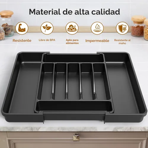 Vista 4 de ukeetap Organizador de Cubiertos Expandible Extra Grande, Organizador de Cubiertos y Vajilla Sin BPA Apto para Alimentos, Organizador de Cajón