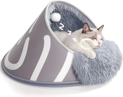 Vista 10 de BurgeonNest Cueva redonda de 20 pulgadas para gatos, casa cerrada con capucha para mascotas para gatitos de interior, carcasa de EVA anticolapso