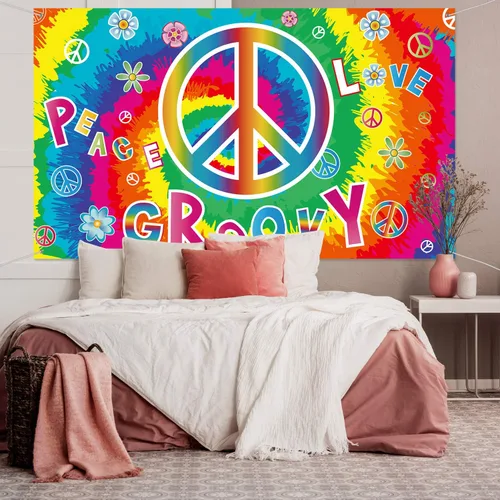 Vista 4 de Blulu Decoraciones de fiesta de los años 60, pancartas de amor y paz, carteles hippie para porche de los años 60, decoración de pared para fiestas