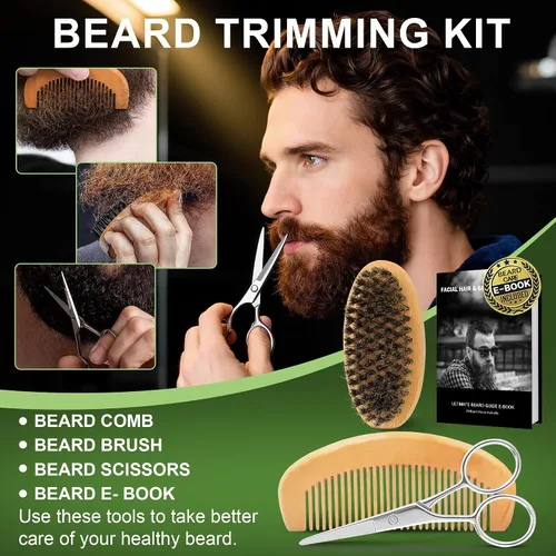 Vista 7 de XIKEZAN Kit de aseo y cuidado de barba para hombres con madera de cedro
