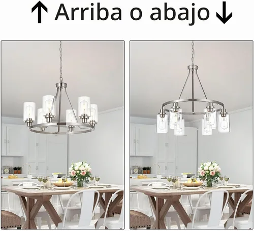 Vista 3 de MELUCEE Candelabro redondo de 6 luces de níquel cepillado con pantalla de 6 cabezales de níquel cepillado