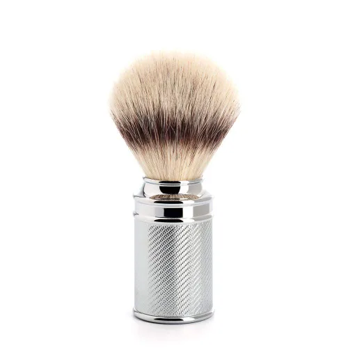 Vista 2 de MÜHLE Cepillo de afeitar tradicional de fibra Silvertip negro/cromo Accesorio de afeitado de lujo para hombres
