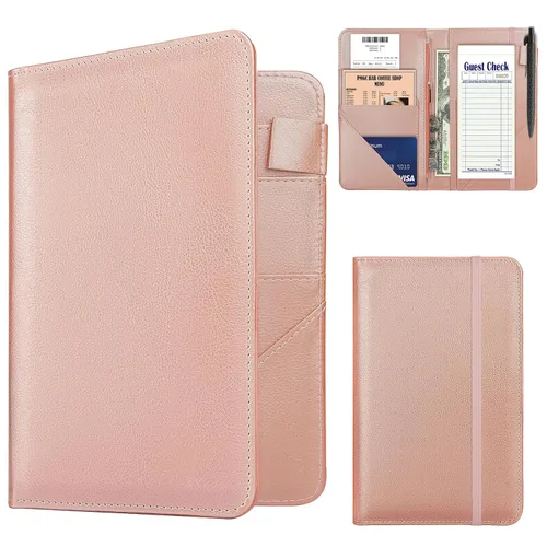 Vista 8 de Libro de Servidor, Libros de Servidor de Cuero PU para Mesera, Libro de Mesera con 1 Bolsillo con Cremallera, Billetera de Mesero con 9 Bolsillos