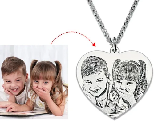 Vista 2 de MissNity Collar de plata de ley con foto grabada, imagen personalizada, para mujeres y hombres, hecho a mano, ideal para regalo, grabado gratuito