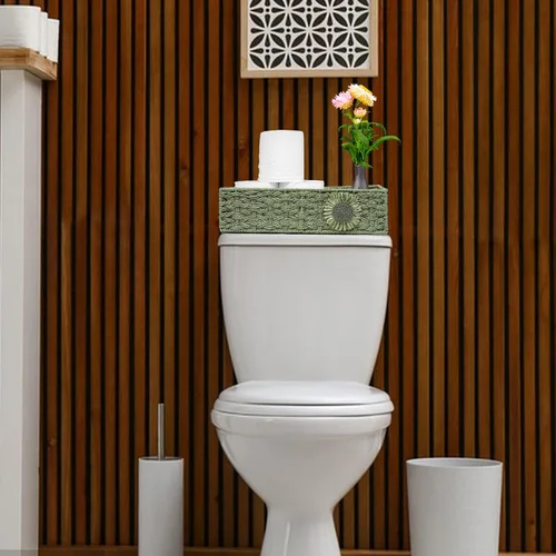 Vista 4 de Cesta de papel higiénico para organizador de baño con tapa de tanque - Verde