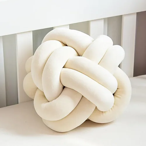 Vista 5 de Cojín de nudo hecho a mano, almohada de nudo de felpa suave, almohada decorativa, cojín redondo de bola (verde esmeralda, 11 pulgadas)