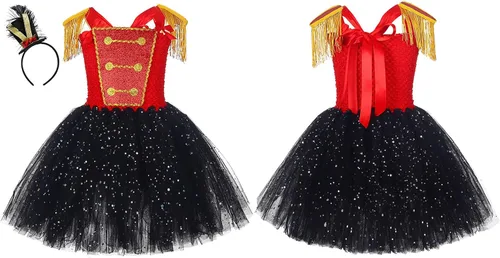 Vista 8 de HUIJZG Disfraz de soldado de Navidad para niños y niñas, con lentejuelas, tutú de tul, conjunto de sombrero, disfraz de fiesta de cosplay