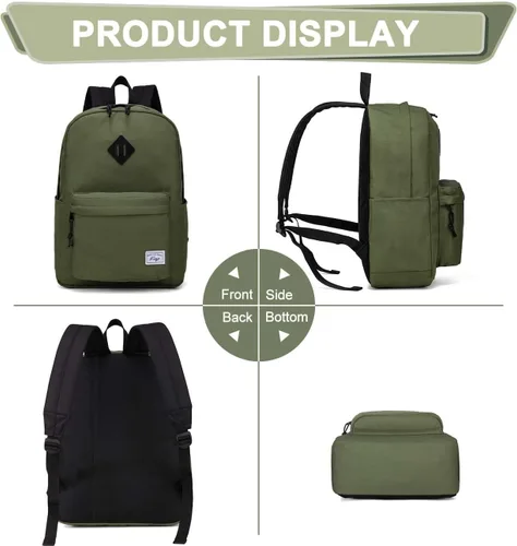 Vista 9 de Kasqo Mochila para mujeres y hombres, mochila clásica ligera y resistente al agua para adolescentes, niñas, niños, mochila informal de viaje escolar
