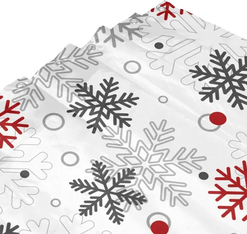 Vista 3 de GOOESING Cortina de ducha de copos de nieve navideños de invierno, rojo gris blanco, impermeable, cortinas de ducha para baño, cortina de ducha