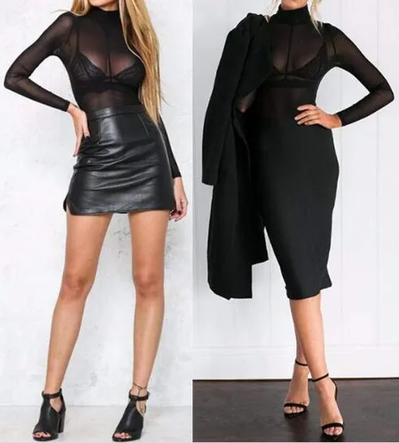Vista 5 de Blusa de manga corta o larga para club, pura malla traslúcida, estilo body