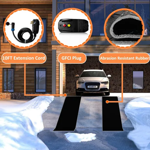 Vista 3 de Alfombrillas térmicas para derretir nieve al aire libre, alfombrilla de goma térmica antideslizante de 10" x 30" para hielo, velocidad