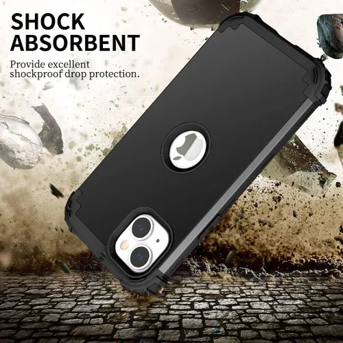 Vista 3 de Ankoe Funda para iPhone 14 Plus, resistente, protección contra caídas, policarbonato duro, silicona suave, combo híbrido de protección contra Negro