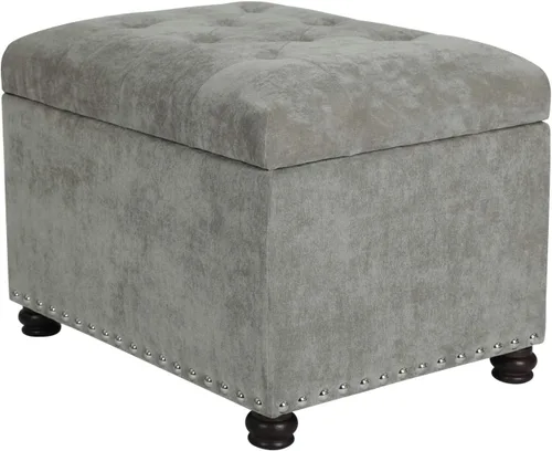 Vista 15 de Adeco Otomana Almacenadora Colorida con Almacenamiento, Otomana de 53 cm de Lino con Reposapiés y Tapa con Bisagra con Patrón de Hojas Azules