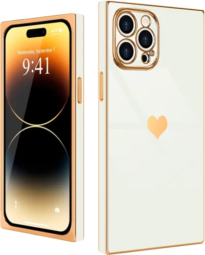 Vista 20 de Compatible con iPhone 12 Funda Rectangular Bonita Chapado Dorado Lujo Corazón de Amor Funda de Teléfono para Mujeres Niñas A Prueba de Golpes