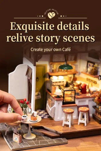 Vista 7 de RoWood Book Nook - Kit de casa en miniatura, paquete Sunshine Town NO.17 Café, cumpleaños