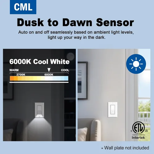 Vista 3 de CML - Interruptor de luz iluminada de 3 vías, interruptor de pared basculante decorativo con luz nocturna guía LED, interruptor de paleta de 15 A