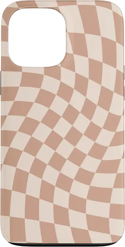 Vista 23 de iPhone 16 Beige Cream Twisted Checkered Swirl 60s 70s Aesthetic Brown Case