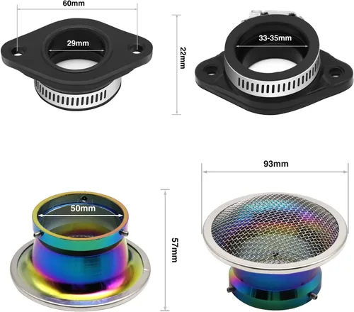 Vista 6 de Colorido PWK - Kit de carburador de 0.827 in con filtro de aire y colector de admisión, ajuste universal para motores de 50 cc a 100 cc 2T 4T motos
