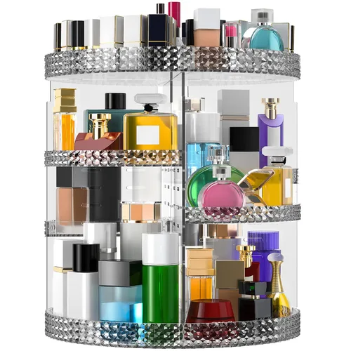 Vista 10 de Organizador de maquillaje negro con rotación de 360 grados, 7 niveles de gran capacidad, organizador de cosméticos acrílico, organizador