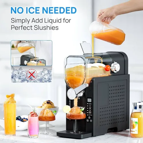 Vista 2 de Máquina profesional de granizado de 1.6 L, máquina de bebidas de acero inoxidable con 6 programas preestablecidos, limpieza automática, perfecta