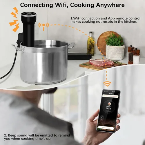 Vista 3 de CATTLEMAN - Kit WiFi Sous Vide con 30 bolsas de vacío y bomba, IPX7, 1000 W