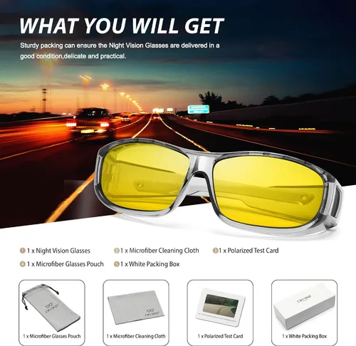 Vista 7 de URUMQI Gafas de conducción de visión nocturna para hombres y mujeres, lentes polarizados antirreflejos, lentes de alta definición amarillas