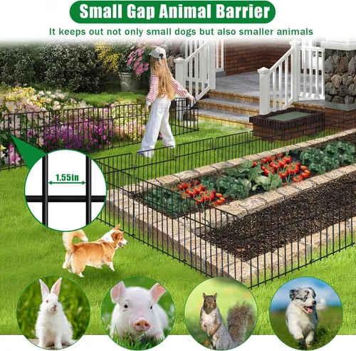 Vista 3 de Cerca de jardín de 14 pies (L) x 20 pulgadas (H), barrera para animales, cercado, paquete de 10, alambre de metal a prueba de óxido, bloqueador