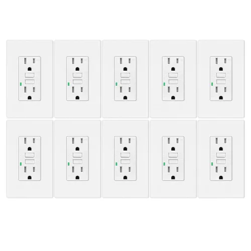 Vista 85 de Greencycle Toma GFCI de 15 amperios con puertos USB C y USB A, 1 unidad de toma eléctrica GFCI de prueba automática con USB, con indicador LED
