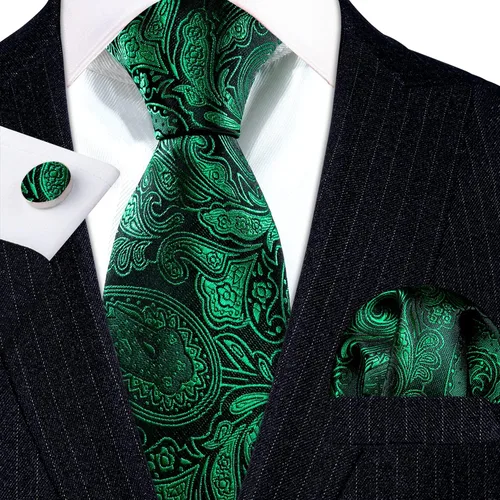 Vista 62 de Barry.Wang - Juego de corbata de seda para hombre, diseño de cachemira, pañuelo y gemelos de bolsillo