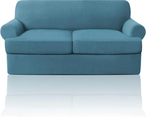 Vista 26 de PrinceDeco Fundas elásticas para sillón de 2 piezas, fundas de sofá para sillas con cojines en forma de T, fundas suaves para muebles con 1 funda