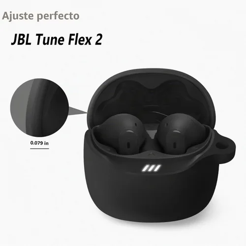 Vista 2 de Geiomoo Funda de silicona para JBL Tune Flex 2, funda protectora suave y flexible resistente a los arañazos con mosquetón (negro)
