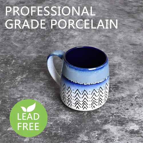 Vista 3 de Bosmarlin Juego de 2 tazas de café grandes de cerámica, 16 onzas, taza de té de cerámica azul grande para oficina y hogar, apta para lavavajillas
