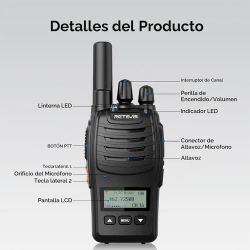 Vista 7 de Retevis Walkie Talkies de largo alcance H777D con pantalla LCD, radio FRS