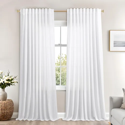 Vista 95 de Mrs.Naturall Cortinas negras de 45 pulgadas de largo, cortinas cortas de lino transparente para privacidad para cocina, dormitorio, ventanas