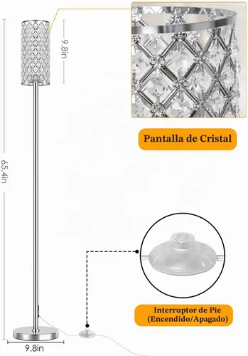 Vista 6 de Lámparas de pie de cristal – Moderna lámpara de pie plateada con 3 bombillas LED CCT para decoración elegante del hogar, sala de estar y dormitorio