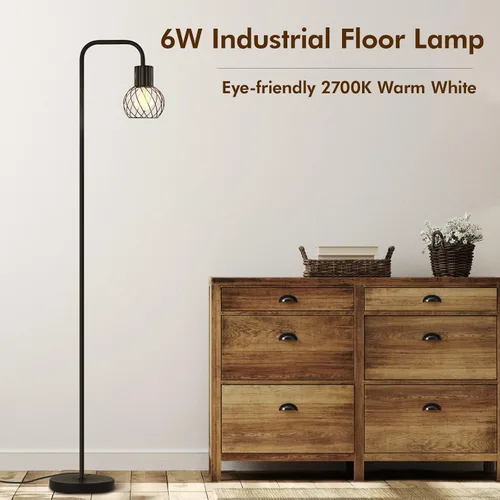 Vista 2 de Lámpara de pie industrial, lámpara de pie LED moderna con bombilla LED de 6W, interruptor de pie, lámparas altas de metal para sala de estar
