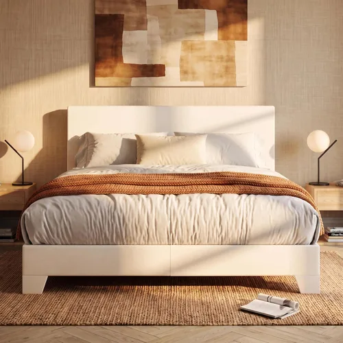 Vista 11 de SHA CERLIN - Base de cama tapizada tamaño King en color gris claro con cabecero ajustable, soporte de listones de madera, no necesita somier, fácil