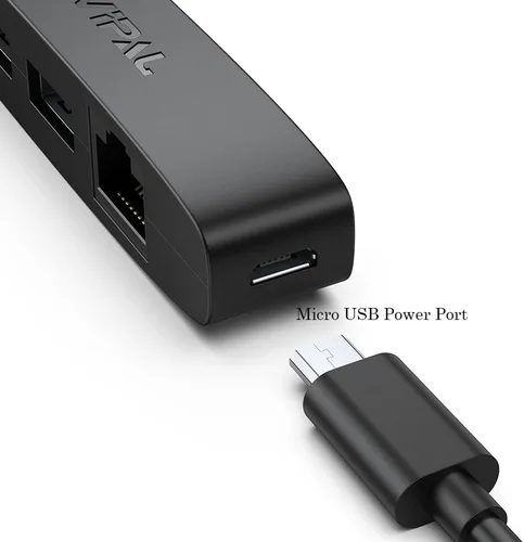 Vista 4 de 3 en 1 Adaptador Ethernet Micro USB, Hub OTG con 2 Puertos USB y 1 Puerto RJ45 para Fire TV Stick, Raspberry Pi Zero, Google Chromecast Ultra