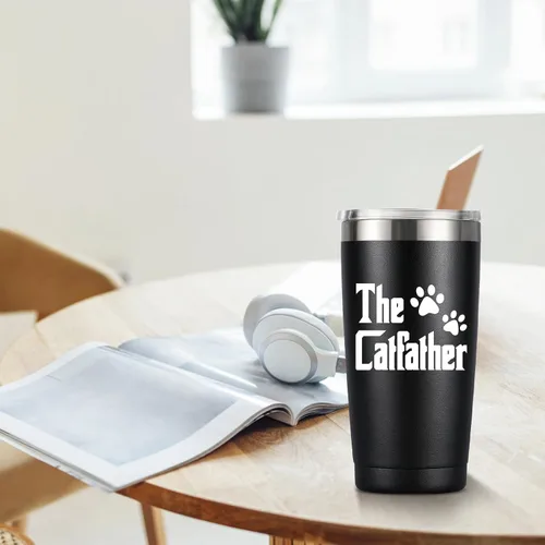 Vista 6 de MASGALACC Regalos de Papá Gato para Hombres - Taza de Padre para Amante Dueño Regalo del Día del Padre Taza de Café - Vaso Térmico de Acero