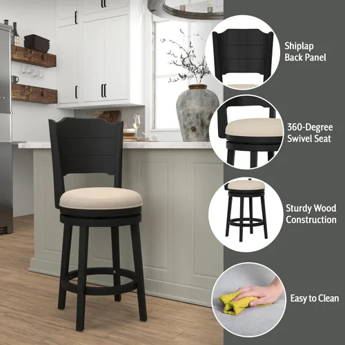 Vista 4 de Hillsdale Clarion - Taburete de Altura Giratoria de Madera para Barra, Negro