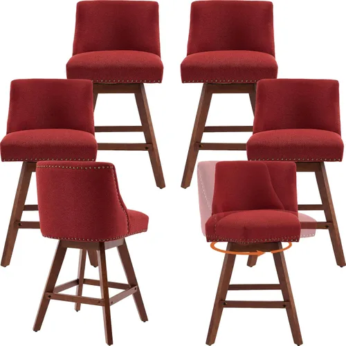 Vista 16 de Juego de 2 taburetes de bar giratorios modernos, taburetes de bar de 26.6 pulgadas de altura de mostrador beige con respaldo para isla de cocina